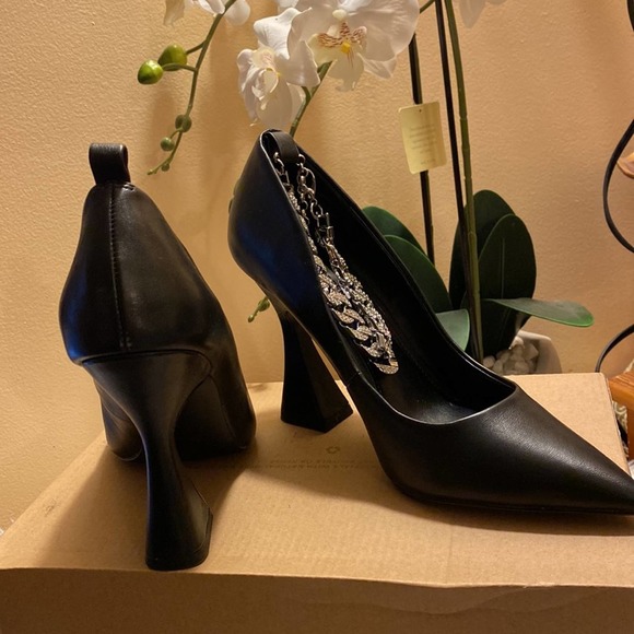 Steve Madden Womens Zippy Bell-Heel Chaine Black Leather 8M - Picture 3 of 7